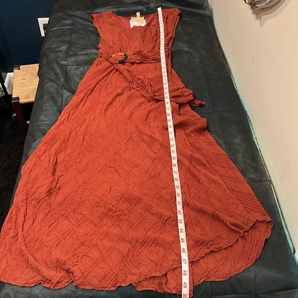 🔥Anthropology Orange Brown Midi Sheath Dress with Scoop Neck and Cap Sleeves🔥 - Picture 6 of 7